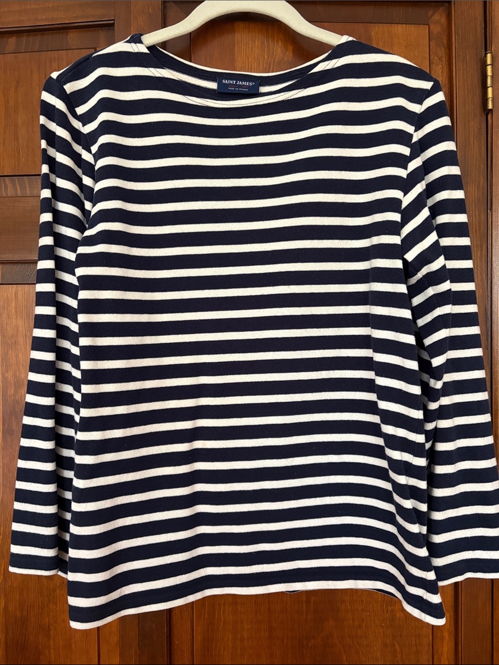 Saint James Navy and White Striped Unisex Long-Sleeve Tee Size 32/XS